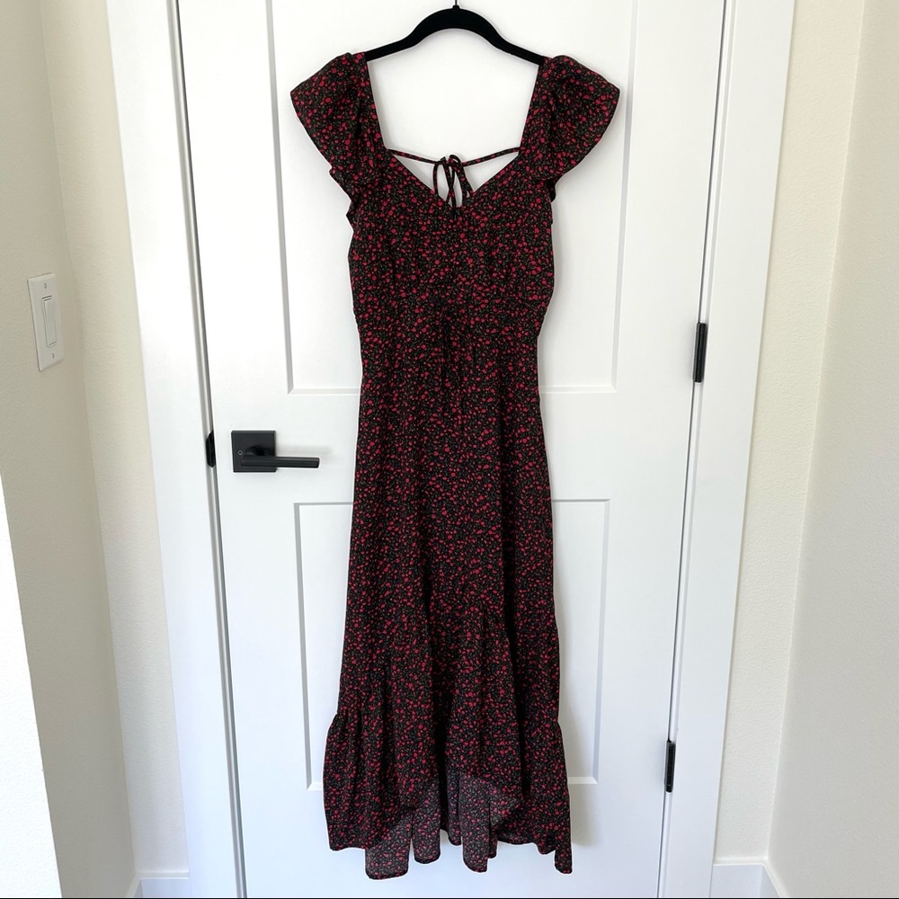 *SOLD* Black & Red Floral Midi Dress